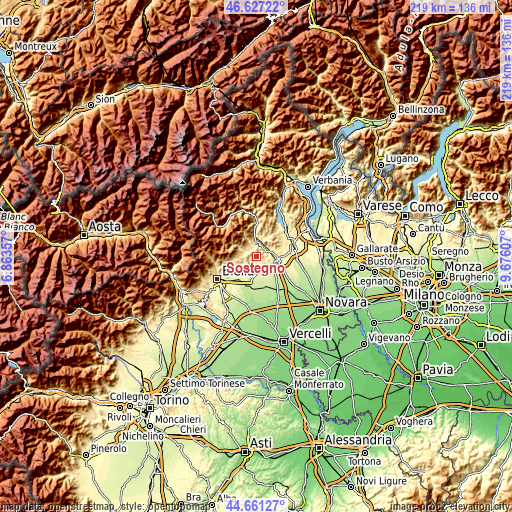 Topographic map of Sostegno