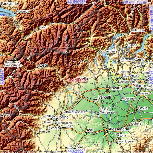 Topographic map of Tavigliano