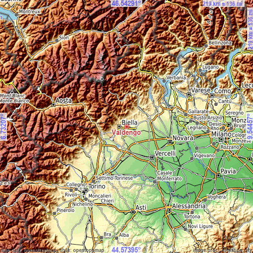 Topographic map of Valdengo