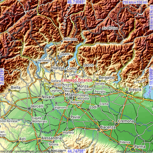 Topographic map of Cassago Brianza