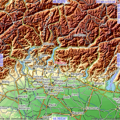 Topographic map of Pasturo