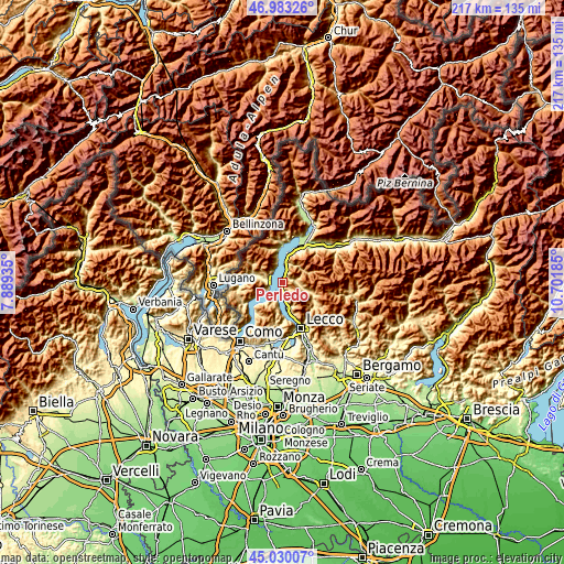 Topographic map of Perledo