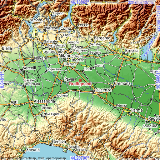 Topographic map of Graffignana