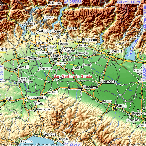 Topographic map of San Martino in Strada