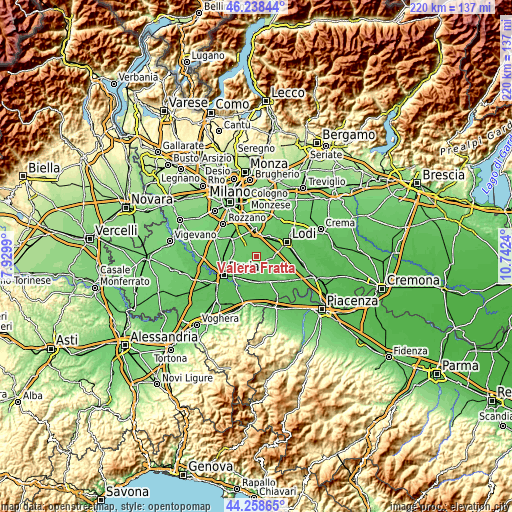 Topographic map of Valera Fratta