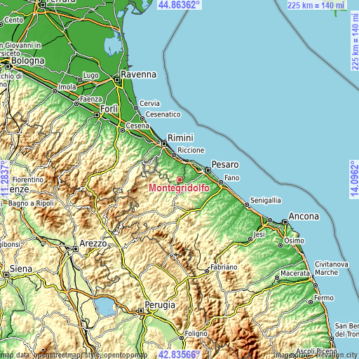 Topographic map of Montegridolfo
