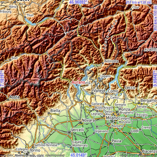 Topographic map of Aurano