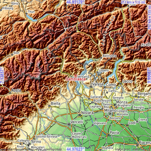 Topographic map of Cambiasca