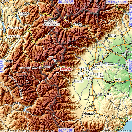 Topographic map of Bruzolo