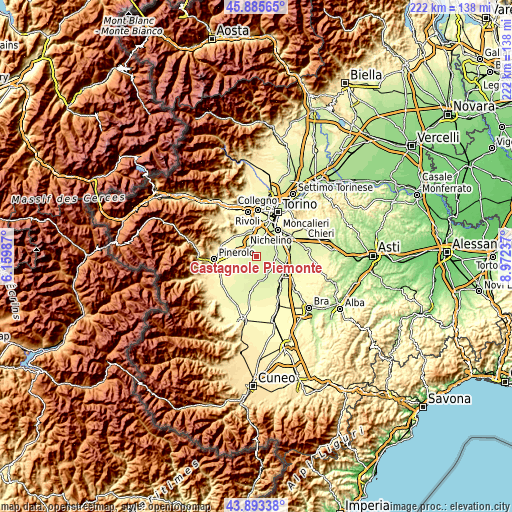 Topographic map of Castagnole Piemonte