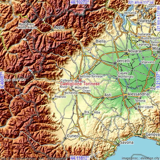 Topographic map of Castiglione Torinese