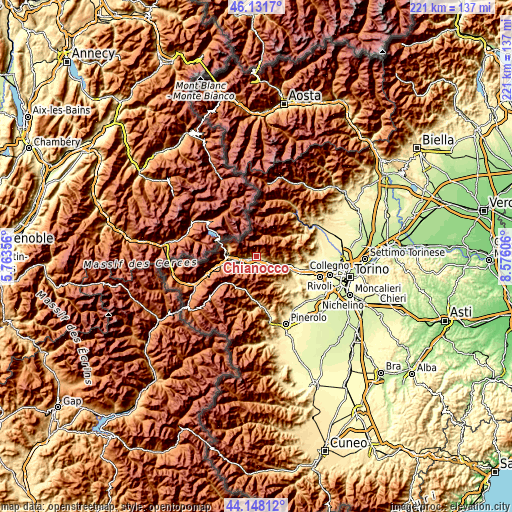 Topographic map of Chianocco