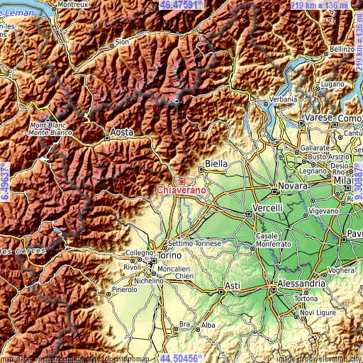 Topographic map of Chiaverano