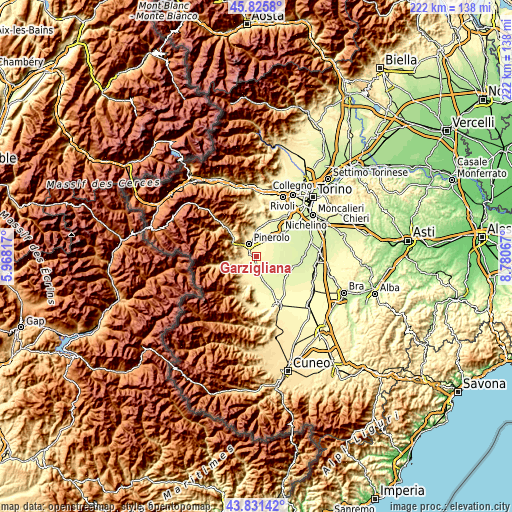 Topographic map of Garzigliana