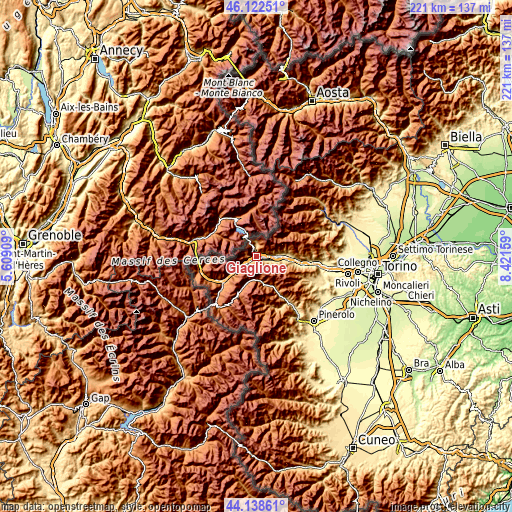 Topographic map of Giaglione