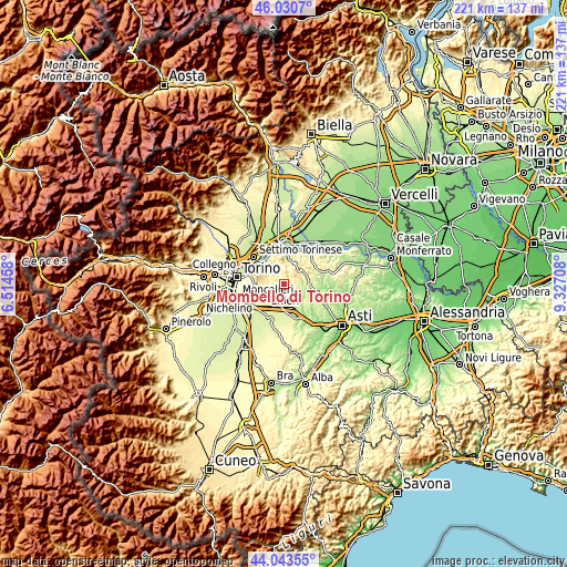 Topographic map of Mombello di Torino