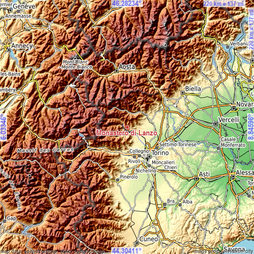 Topographic map of Monastero di Lanzo