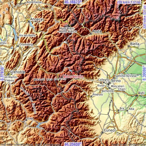 Topographic map of Moncenisio