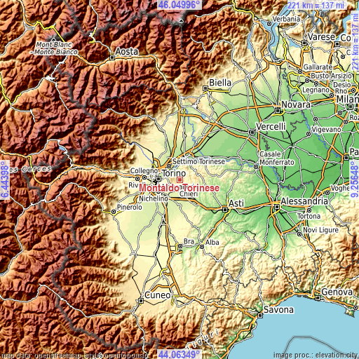Topographic map of Montaldo Torinese