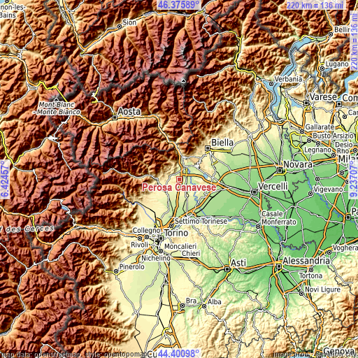 Topographic map of Perosa Canavese