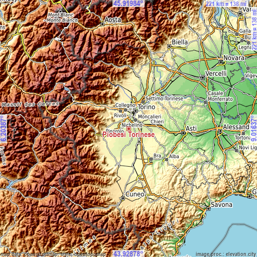 Topographic map of Piobesi Torinese