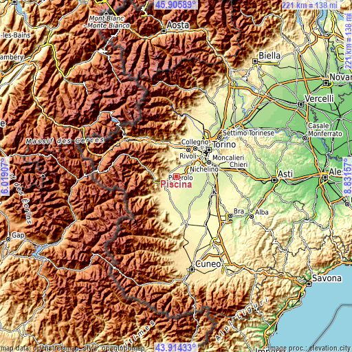 Topographic map of Piscina