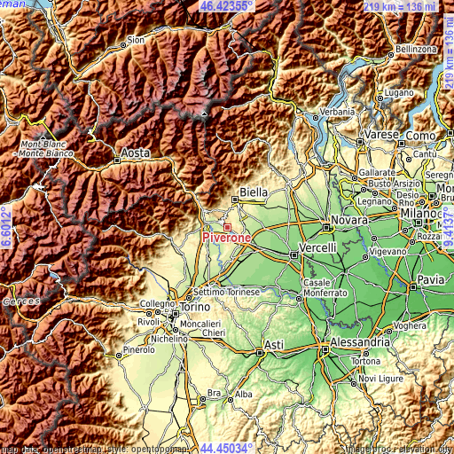 Topographic map of Piverone