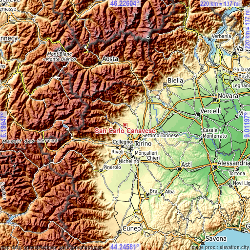 Topographic map of San Carlo Canavese