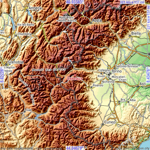 Topographic map of Usseaux