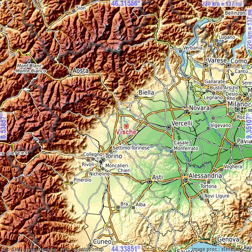 Topographic map of Vische