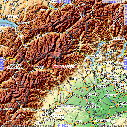 Topographic map of Riva Valdobbia