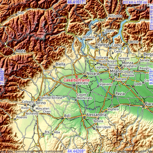 Topographic map of Casalbeltrame
