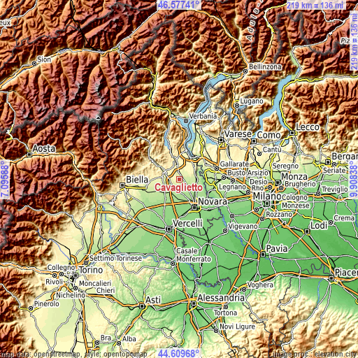 Topographic map of Cavaglietto