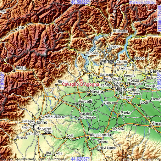 Topographic map of Cavaglio D'Agogna