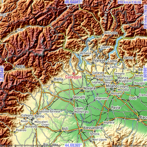 Topographic map of Cureggio