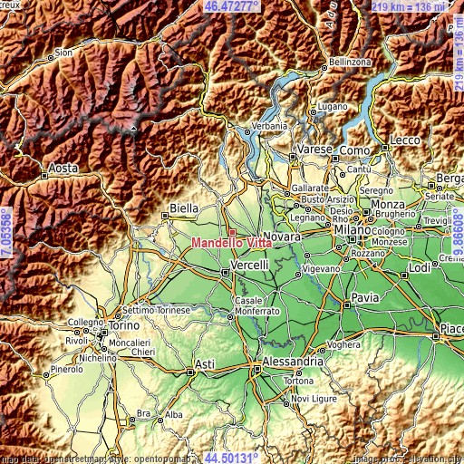 Topographic map of Mandello Vitta