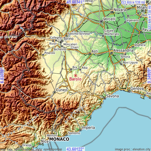 Topographic map of Barolo