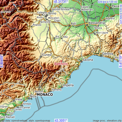 Topographic map of Battifollo