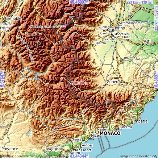 Topographic map of Canosio