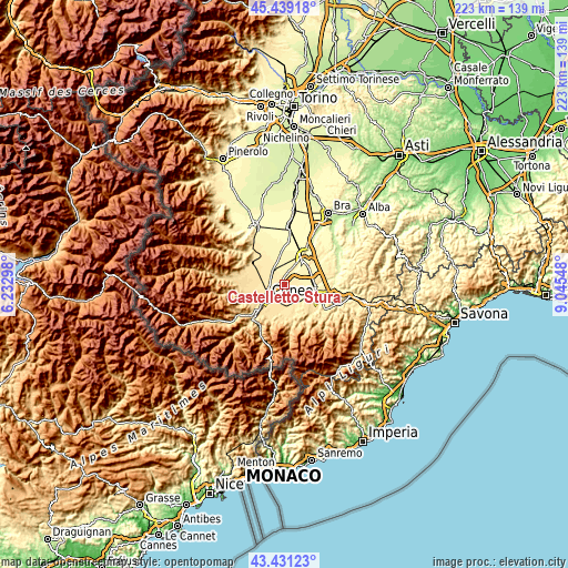 Topographic map of Castelletto Stura