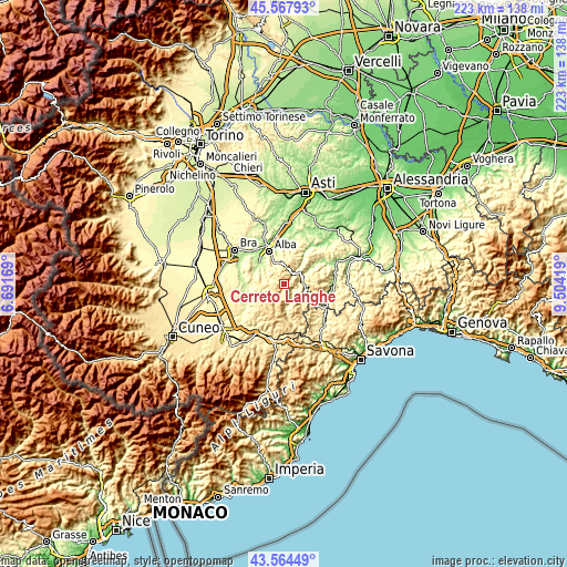 Topographic map of Cerreto Langhe