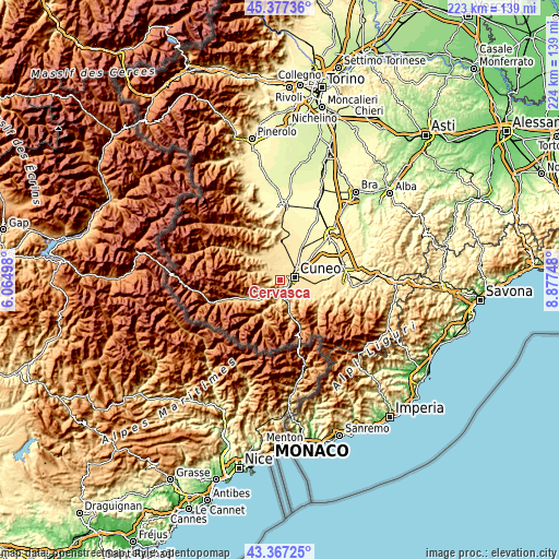Topographic map of Cervasca