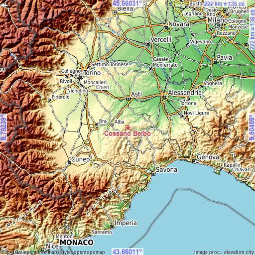 Topographic map of Cossano Belbo