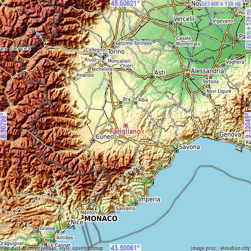 Topographic map of Farigliano