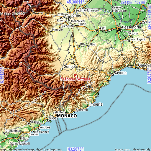 Topographic map of Frabosa Sottana