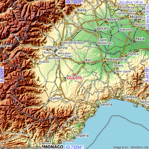 Topographic map of Guarene