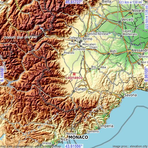 Topographic map of Lagnasco