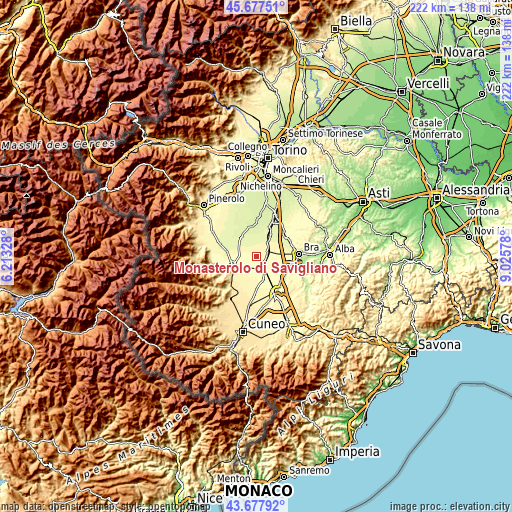 Topographic map of Monasterolo di Savigliano