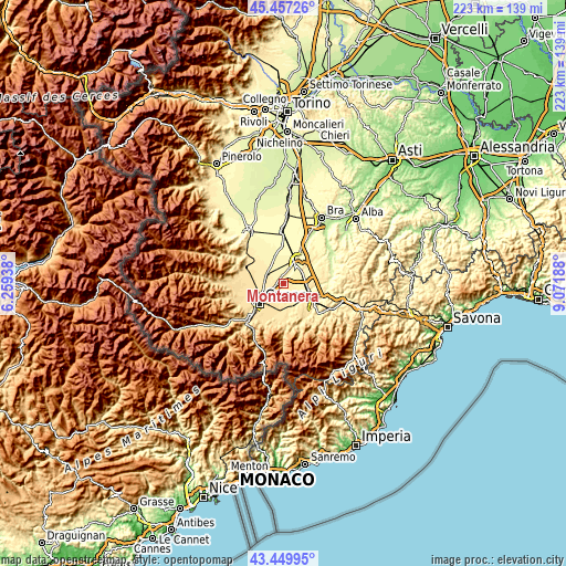 Topographic map of Montanera