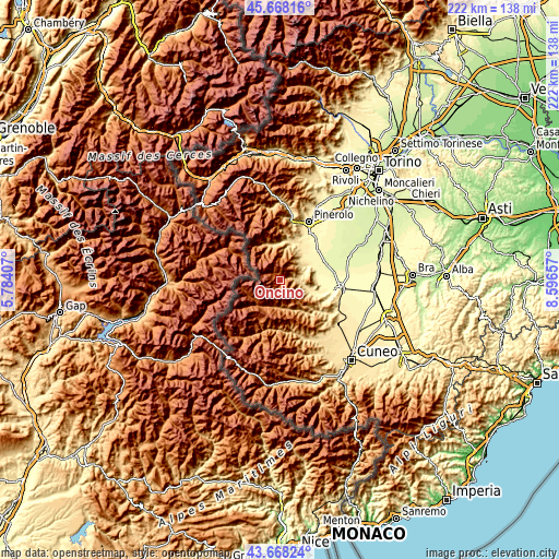 Topographic map of Oncino